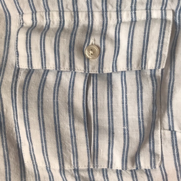 Tommy Bahama white linen w blue stripes medium weight shirt generous fit EUC - Picture 3 of 10